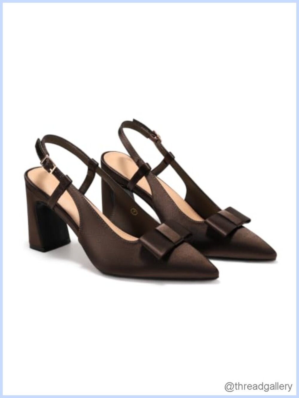 Satin Slingback Chunky High Heels Bow Pointed Toe Pumps Dress Shoes